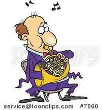 Cartoon Guy Blowing into a French Horn by Toonaday