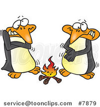 Cartoon Penguins Warming up by a Fire by Toonaday