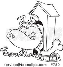 Cartoon Line Art Design of an Aggressive Bulldog in His Dog House by Toonaday