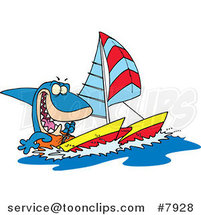 Cartoon Shark Sailing a Catamaran by Toonaday