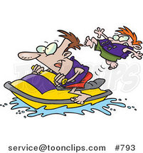 Cartoon Father and Son Riding a Jet Ski by Toonaday