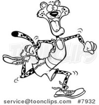 Cartoon Black and White Line Drawing of a Runner Cheetahs by Toonaday