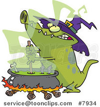 Cartoon Witch Alligator Sitring a Cauldron by Toonaday