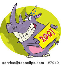Cartoon New Year Rhino Holding a Sign by Toonaday