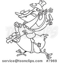 Cartoon Black and White Line Drawing of a Cowboy Riding a Chicken by Toonaday