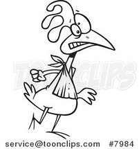 Cartoon Black and White Line Drawing of a Walking Chicken by Toonaday
