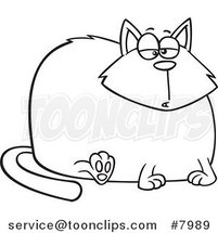 Cartoon Black and White Line Drawing of a Really Fat Cat by Toonaday