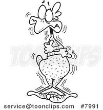 Cartoon Black and White Line Drawing of a Cold Featherless Chicken by Toonaday