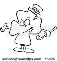 Cartoon Black and White Line Drawing of a Presenting St Patricks Day Clover by Toonaday