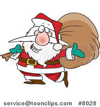 Cartoon Santa Happily Carrying a Sack by Toonaday