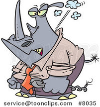 Cartoon Mad Business Rhino Blowing His Collar by Toonaday