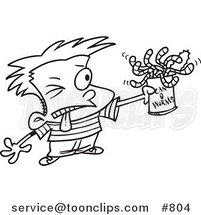 Cartoon Line Art Design of a Boy Holding a Can of Worms by Toonaday