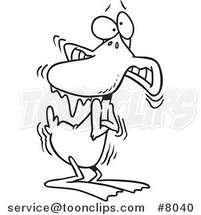 Cartoon Black and White Line Drawing of a Shivering Cold Duck by Toonaday