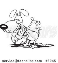 Cartoon Black and White Line Drawing of a Comedian Dog by Toonaday
