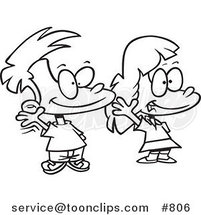 Cartoon Line Art Design of a Boy and Girl Smiling and Waving by Toonaday