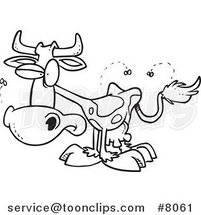 Cartoon Black and White Line Drawing of a Stinky Cow by Toonaday