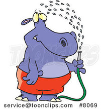 Cartoon Hippo Spraying Himself with a Hose by Toonaday