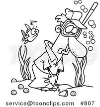 Cartoon Line Art Design of a Guy Wearing a Snorkel Mask and Golfing Underwater by Toonaday