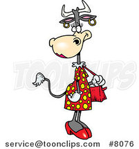Cartoon Female Cow Carrying a Purse by Toonaday