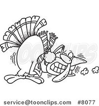 Cartoon Black and White Line Drawing of a Shivering Cold Turkey by Toonaday