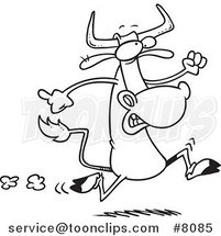 Cartoon Black and White Line Drawing of a Running Cow by Toonaday