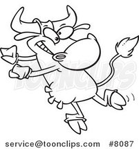 Cartoon Black and White Line Drawing of a Dancing Cow by Toonaday