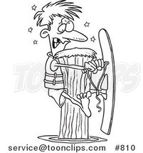 Cartoon Line Art Design of a Waterskier Hitting a Post by Toonaday