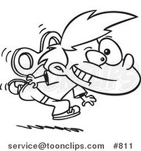 Cartoon Line Art Design of a Wind up Boy Running by Toonaday