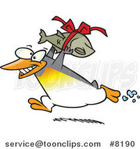 Cartoon Penguin Carrying a Fish Gift by Toonaday