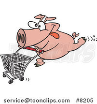 Cartoon Pig Pushing a Shopping Cart by Toonaday