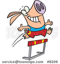 Cartoon Pig Leaping over a Hurdle by Toonaday