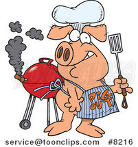 Cartoon Bbq Pig Wearing a Pig out Apron by Toonaday