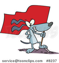 Cartoon Patriotic Dog Standing on a Mound with a Flag by Toonaday