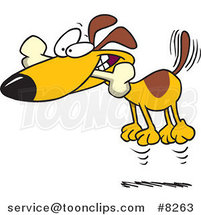 Cartoon Hyper Dog Jumping with a Bone in His Mouth by Toonaday