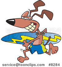 Cartoon Surfer Dog Running with a Board by Toonaday