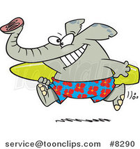 Cartoon Surfer Elephant Carrying a Board by Toonaday