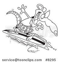Cartoon Black and White Line Drawing of a Surfer Rat by Toonaday