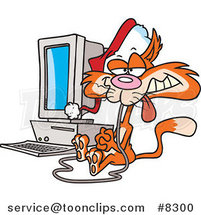 Cartoon Christmas Cat with a Computer Mouse in His Mouth by Toonaday
