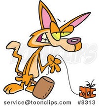 Cartoon Cat Holding a Hammer and Pulling Cheese on a String by Toonaday