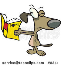 Cartoon Dog Squinting at a Phone Book by Toonaday