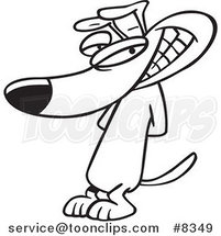 Cartoon Black and White Line Drawing of a Sneaky Dog Grinning by Toonaday