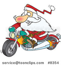 Cartoon Biker Santa on a Motorcycle by Toonaday