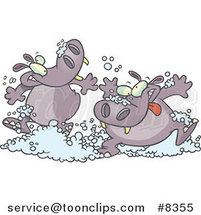 Cartoon Party Hippos Playing in Bubbles by Toonaday