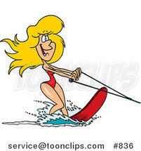 Cartoon Pretty Blond Lady Waterskiing by Toonaday