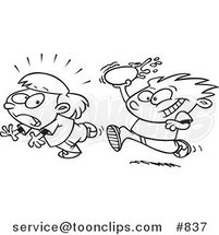 Cartoon Line Art Design of a Boy Throwing Water Balloons by Toonaday