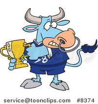 Cartoon Sports Bull Holding a Trophy Cup by Toonaday