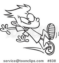 Cartoon Line Art Design of a Boy Trying to Stop Himself when Running by Toonaday