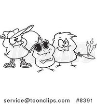 Cartoon Black and White Line Drawing of Chick Peeps by Toonaday