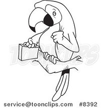 Cartoon Black and White Line Drawing of a Parrot Legal with a Briefcase by Toonaday