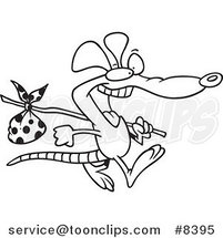 Cartoon Black and White Line Drawing of a Pack Rat by Toonaday
